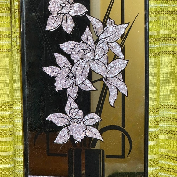 Vintage 80s Duffex mirror, foil art pink flowers, sold individually, 2 available - Picture 3 of 5